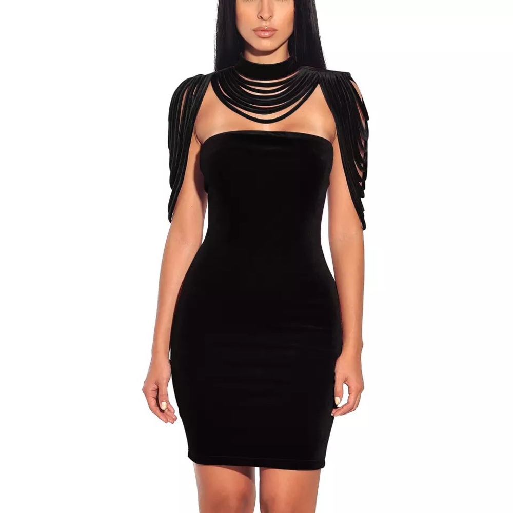 BLACK VELVET BODYCON MINI DRESS